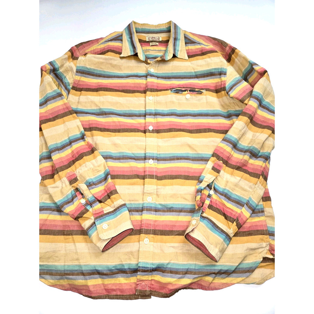 Lucky Brand California‎ Fit Shirt Mens L Striped Colorful Linen Cotton EUC